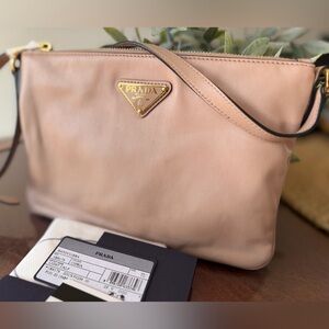 Authentic Prada 1BH173 Light Calf Crossbody Bag